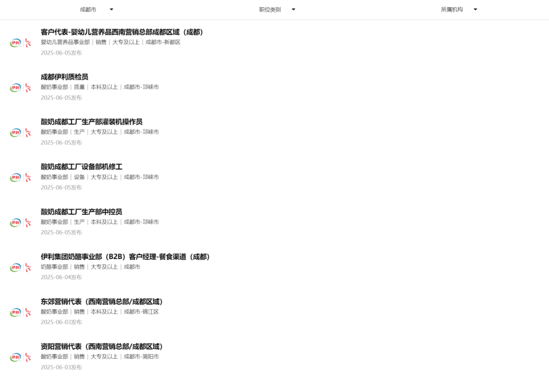 字节跳动/伊利/特斯拉成都招人！